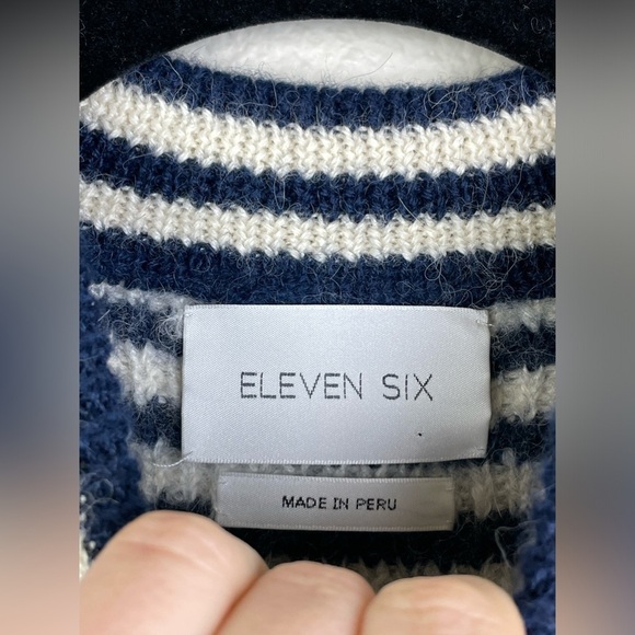 Eleven Six Women's Small Mia Striped Knit Sweater Puff Sleeve 100% Baby Alpaca - Picture 12 of 15